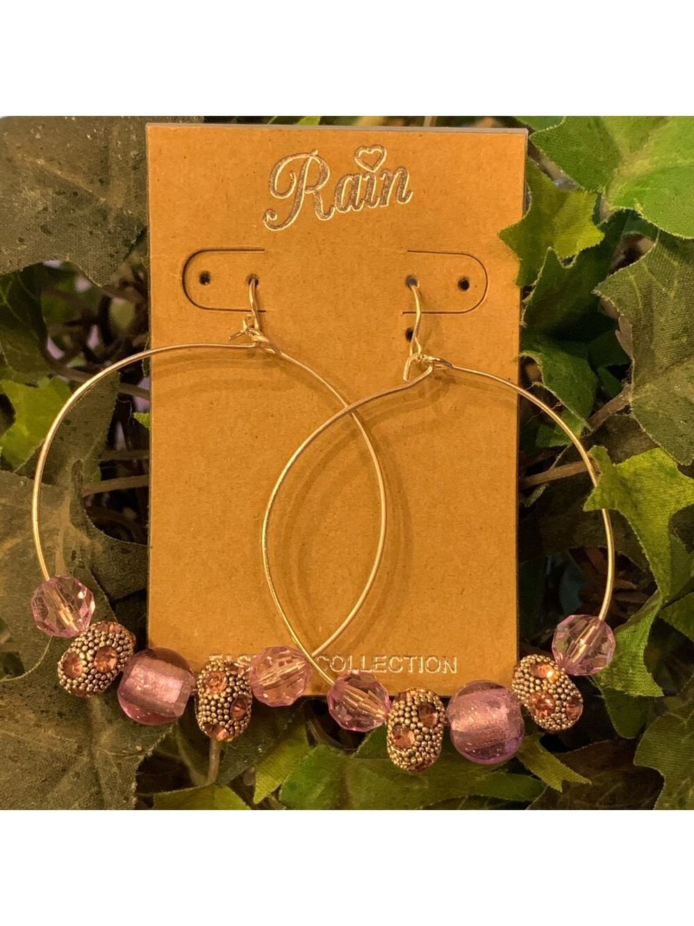 Silver Rain Purple Beaded Hoop Earrings